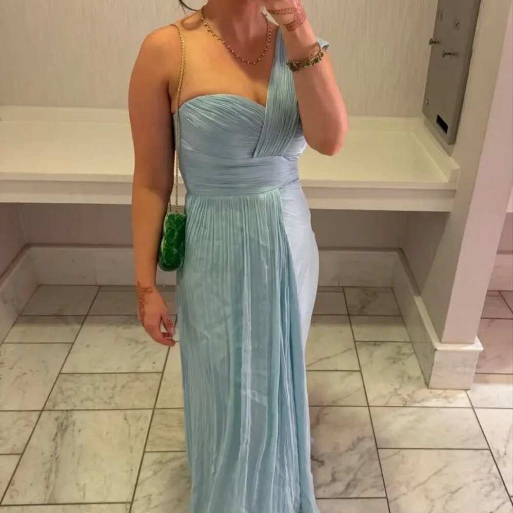 Badgley Mischka Blue Draped One-Shoulder Evening Gown – Women’s Size 8